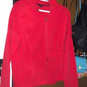 Red fleece lands end w collar jacket